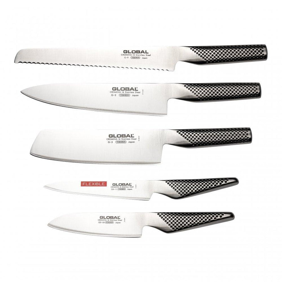 Global 5 Piece Kitchen Knife Set with Storage Dock - G-88/2593511 - Millys Store