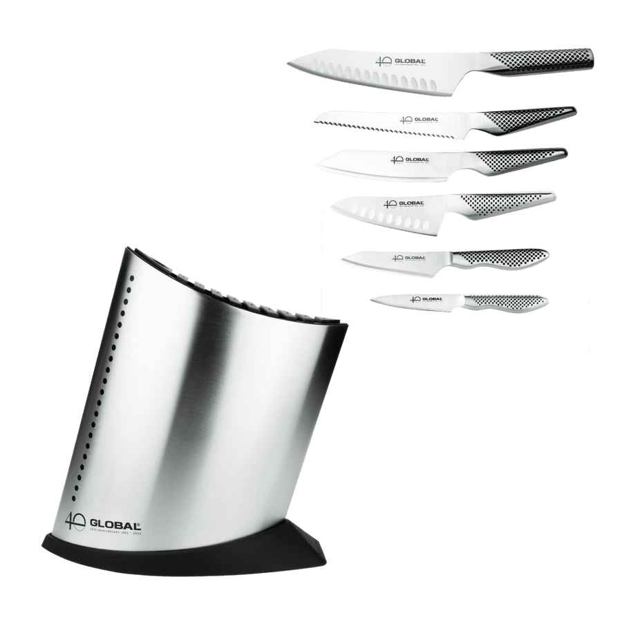 Global Knife Sets G-52AN7-B 40th Anniversary 7 Piece Knife Block Set