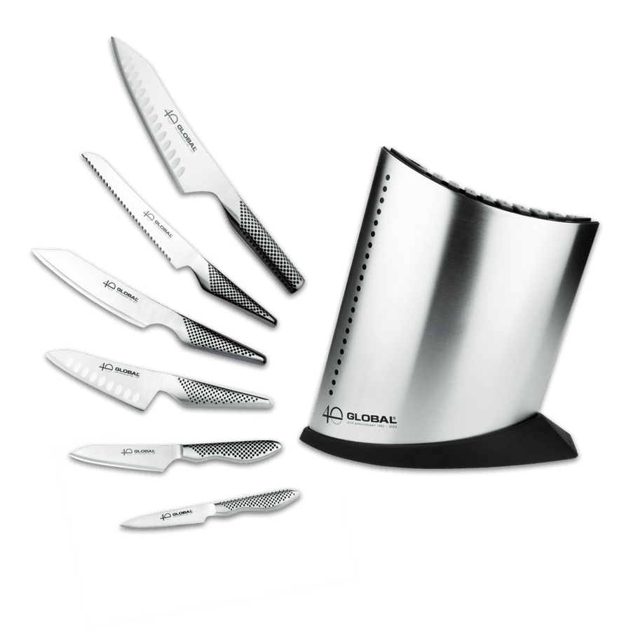 Global Knife Sets G-52AN7-B 40th Anniversary 7 Piece Knife Block Set