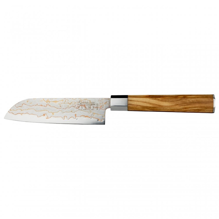 Katana Saya Flame Olive Wood 12cm Santoku Knife