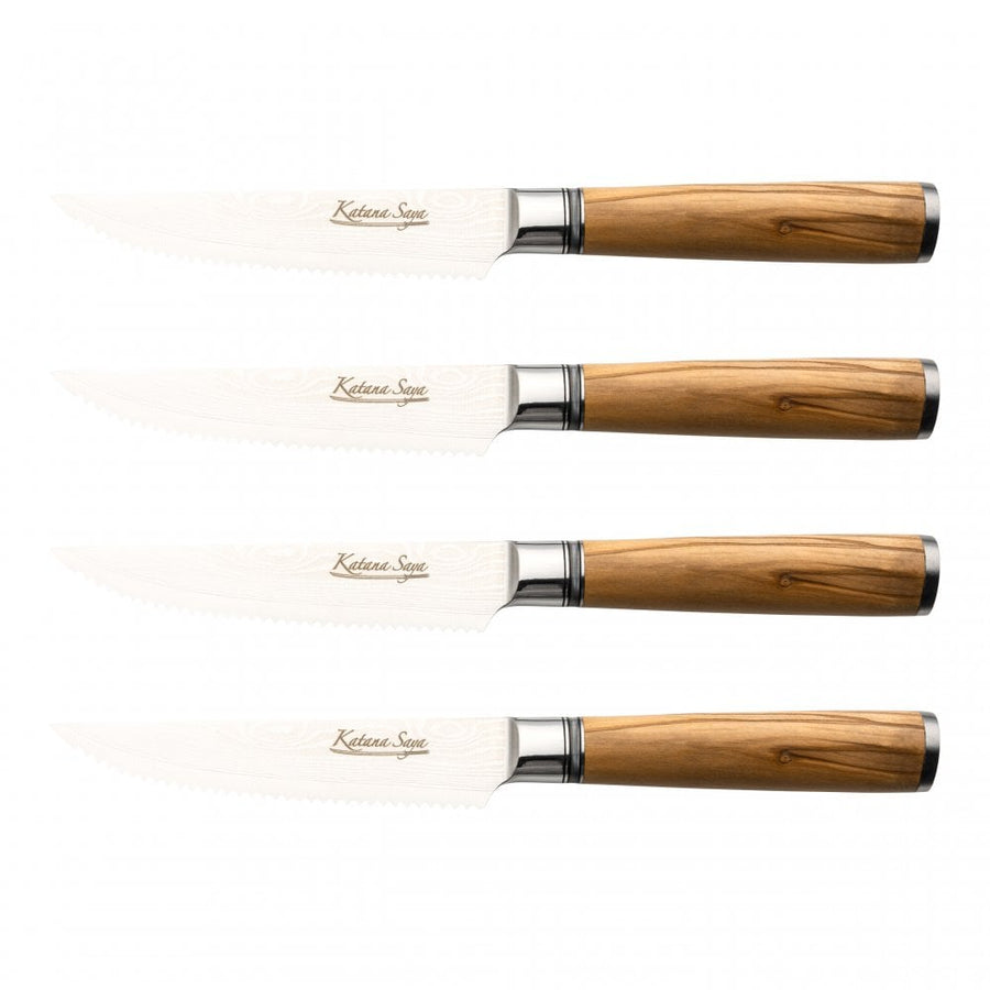 Katana Saya Olivewood 4 Piece Steak Knife Set