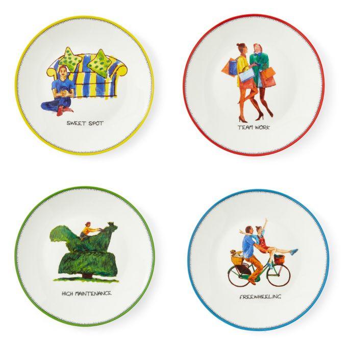 Kit Kemp Doodles set of 4 Tidbit Plates - Millys Store