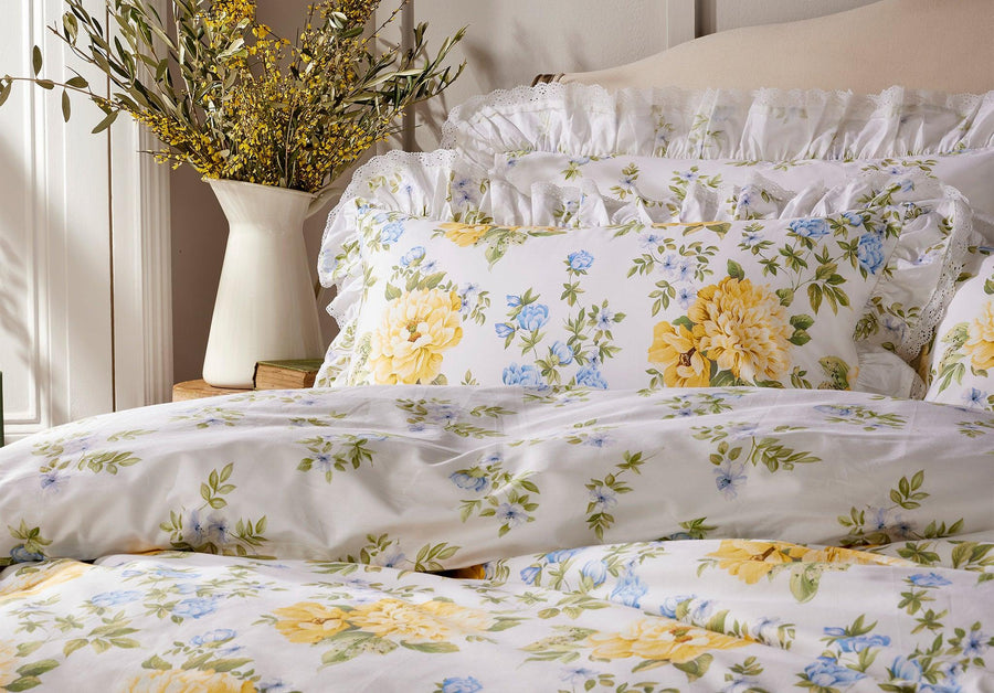 Vantona Edwina 100% Cotton Duvet Cover Set - Lemon - Millys Store