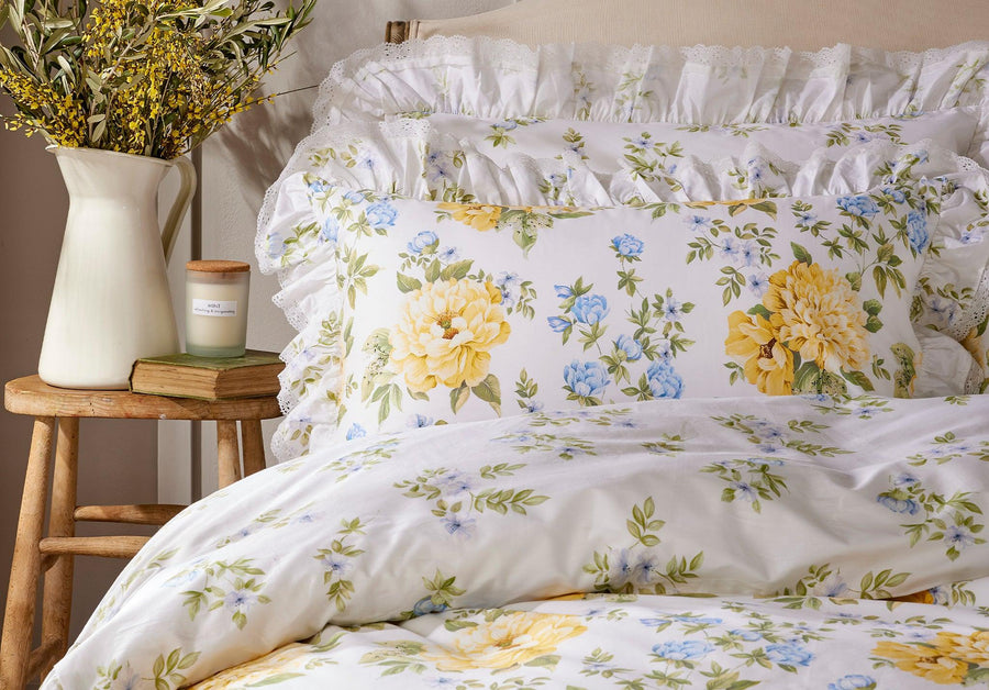 Vantona Edwina 100% Cotton Duvet Cover Set - Lemon - Millys Store