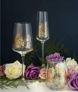 Sara Miller London Portmeirion Chelsea Gold Leaf Stemless Wine Glass Set of 4 - Millys Store
