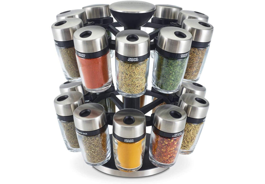 Cole & Mason Premium 16 Jar Filled Herb & Spice Carousel, Stainless Steel & Glass, 25.5cm - Millys Store