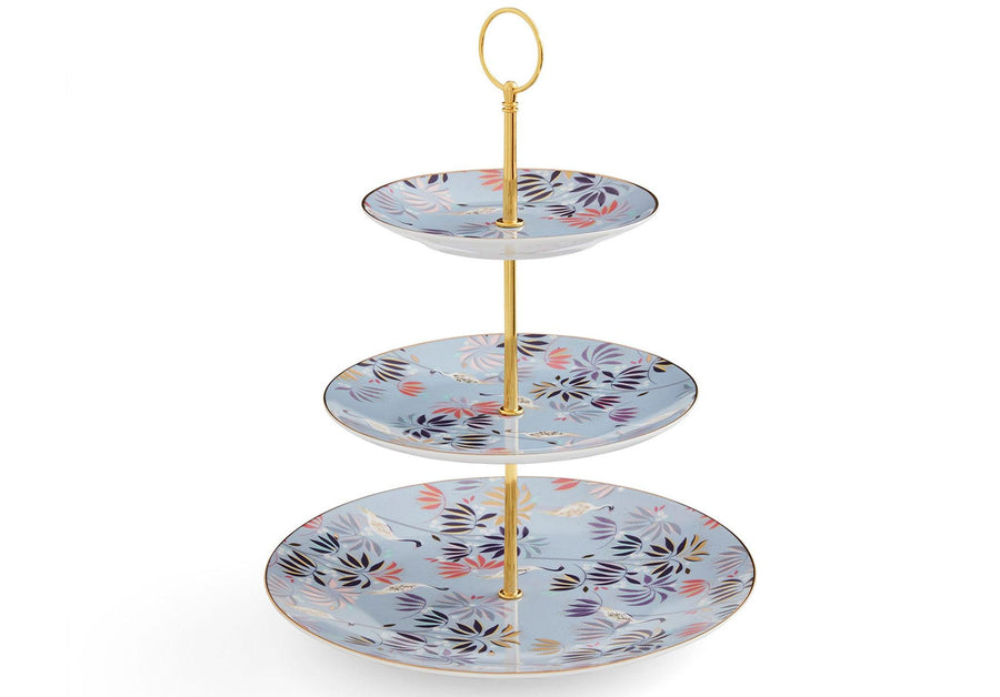 Sara Miller India Collection 3 Tiered Cake Stand Crane Garden Sky Blue - Millys Store