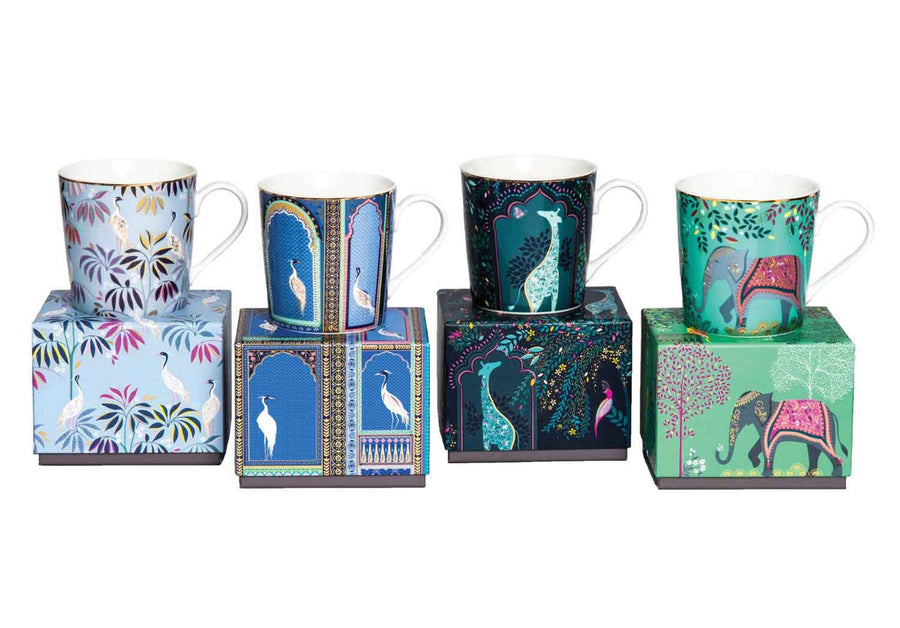 Sara Miller India Collection Crane Garden Sky Blue Mug - Millys Store