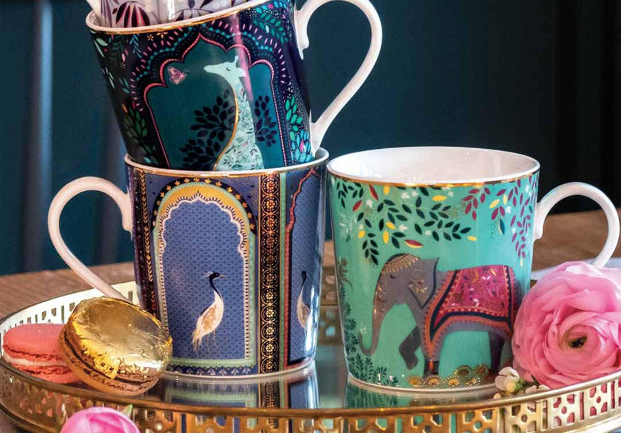 Sara Miller India Collection Elephant's Oasis Light Jade Mug - Millys Store