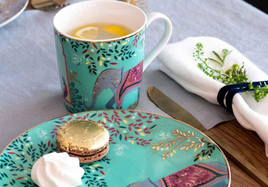 Sara Miller India Collection Elephant's Oasis Light Jade Mug - Millys Store