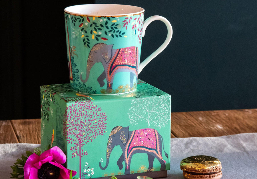 Sara Miller India Collection Elephant's Oasis Light Jade Mug - Millys Store