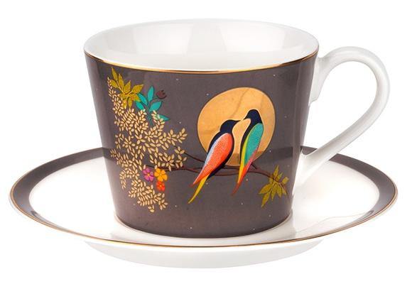 Sara Miller London for Portmeirion Chelsea Collection Tea Cup & Saucer Dark Grey - Millys Store