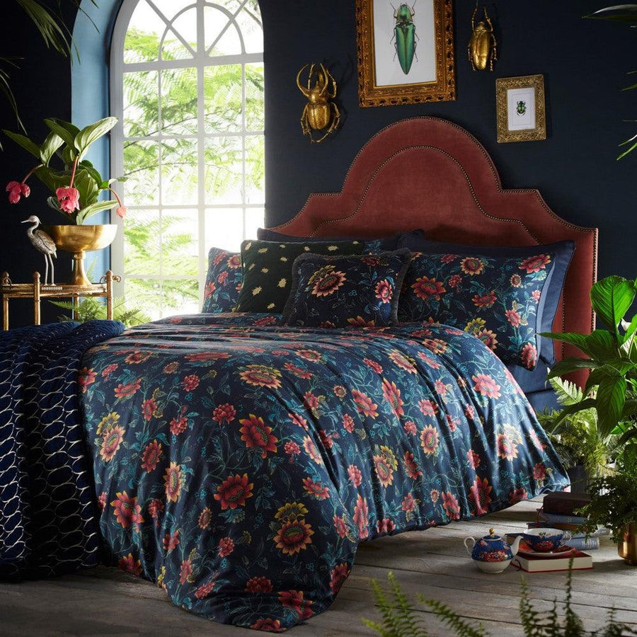 Wedgwood Tonquin Floral 100% Cotton Duvet Cover Set - Midnight Blue - Millys Store